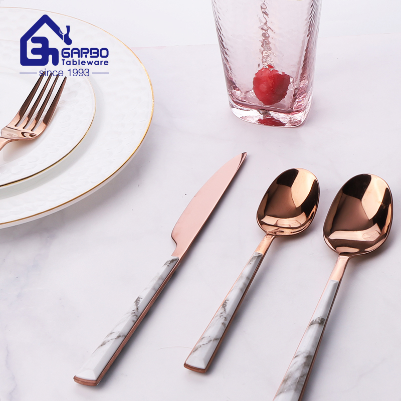 21cm Long Dinnerware Flatware PVD Rose Golden Plastic Handle Royal Cutlery Set Stainless Steel