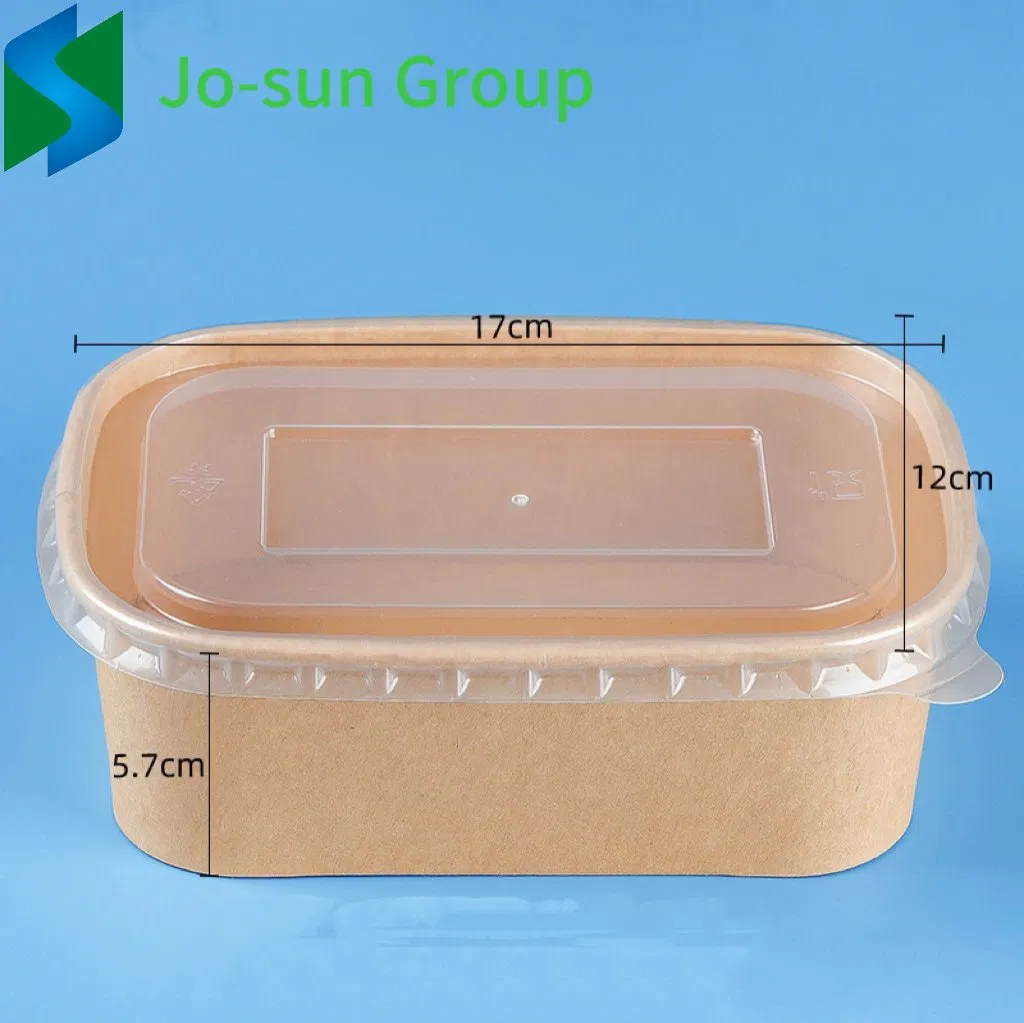 Jo-Sun Disposable Rectangular Brown White Kraft Paper Bowl with Lid Salad Bowl