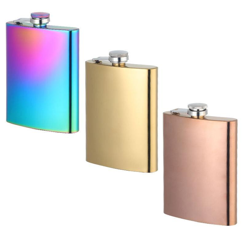 Wholesale Hip Flasks Portable Metal Empty Liquor Bottles 8oz Travel Whiskey Square Gold Hip Flask