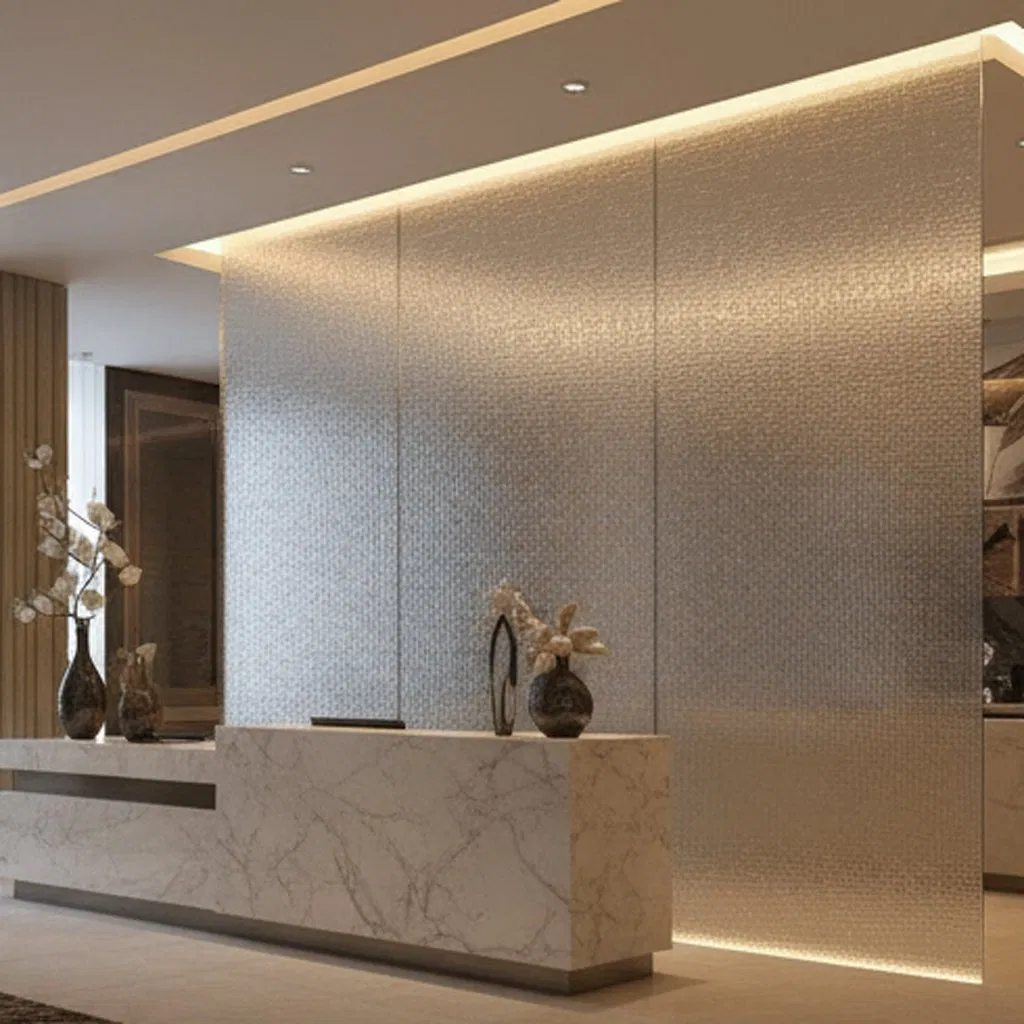 Ultra-Thin Lightweight Feature Wall Glass Bespoke Living Room Installation Laminated Glass