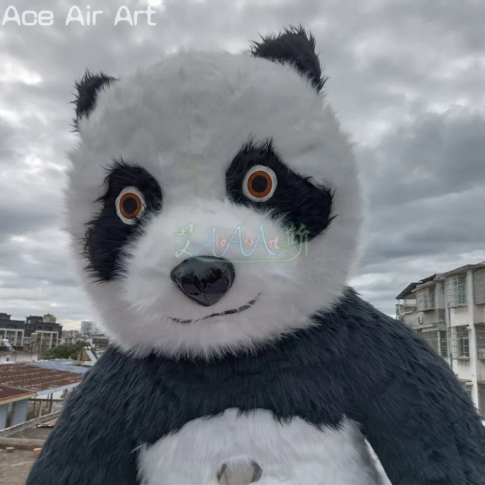 Advertising No Battery Inflatable Panda Mascot Costume Plush Stuff Walking Cartoon for Parada or Decoration