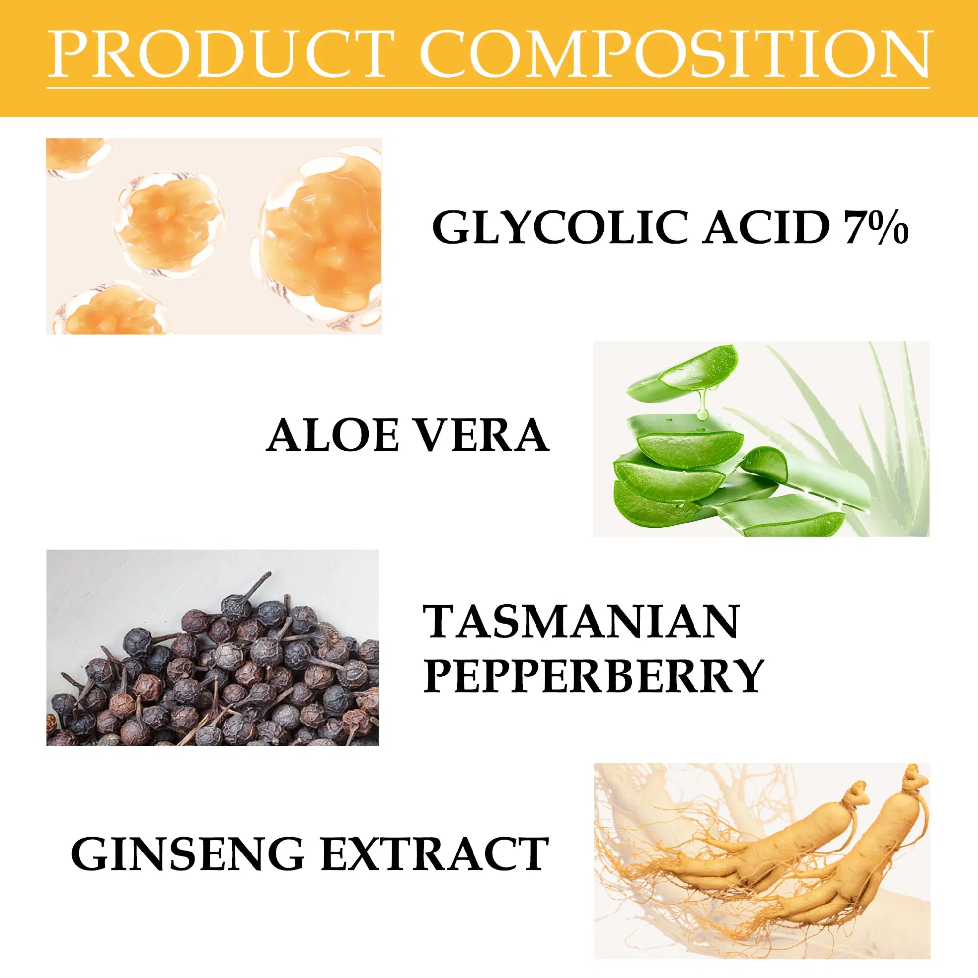 ODM&OEM Private Labe 100% Organic Natural Whitening Hydrating Skin Face Toner Acide Glycolique 7% Toner