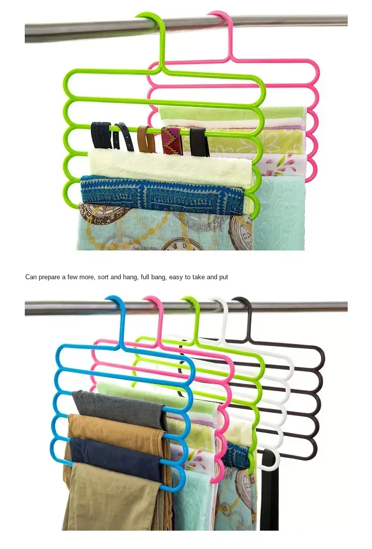 Set*3 Multifunctional Magic Pants Rack Multi Layers Cloth Dryer 5 Layers Anti-Slip Hanger