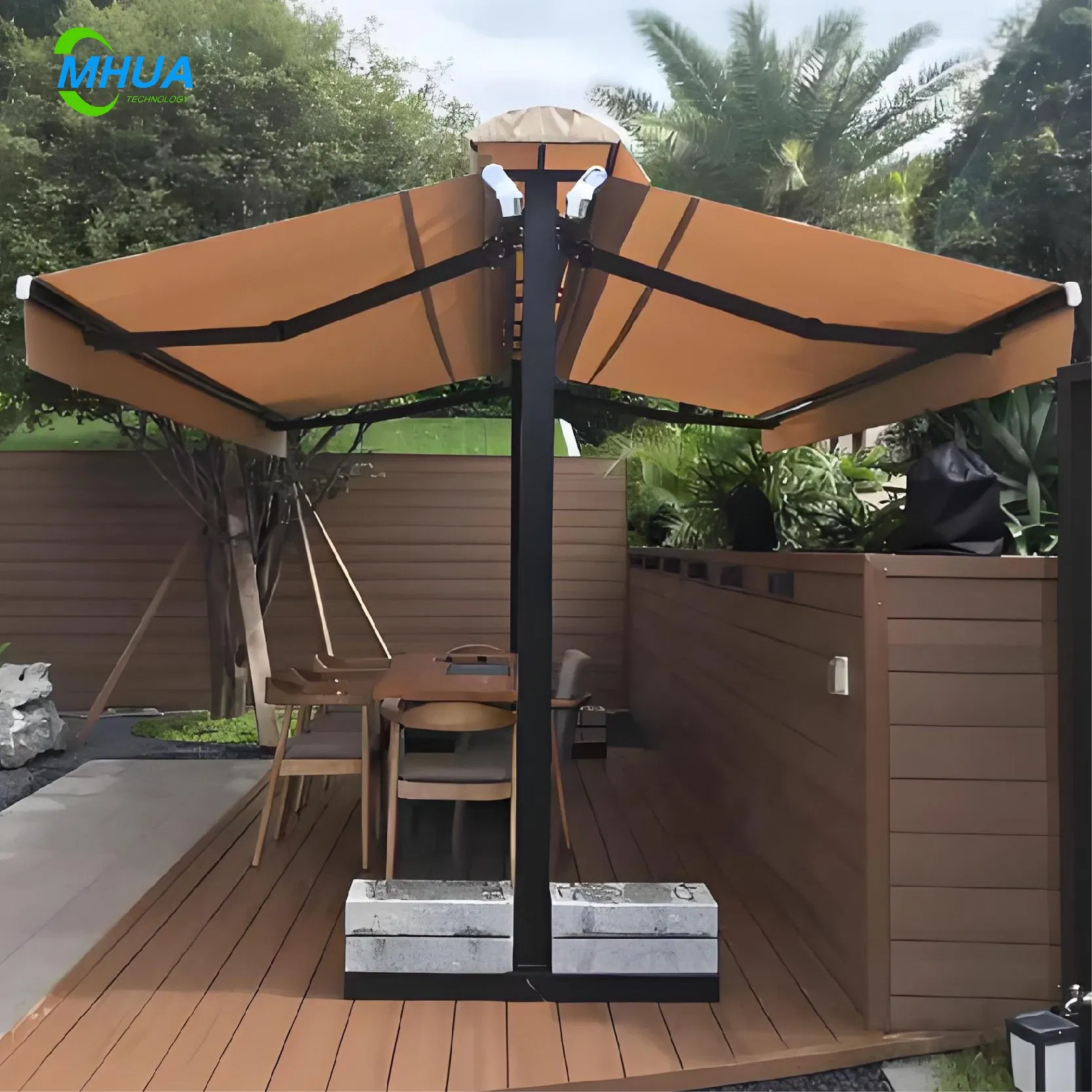 Luxury Double Open Retractable Awning with Free Stand for Terrace and Rain Canopy Application