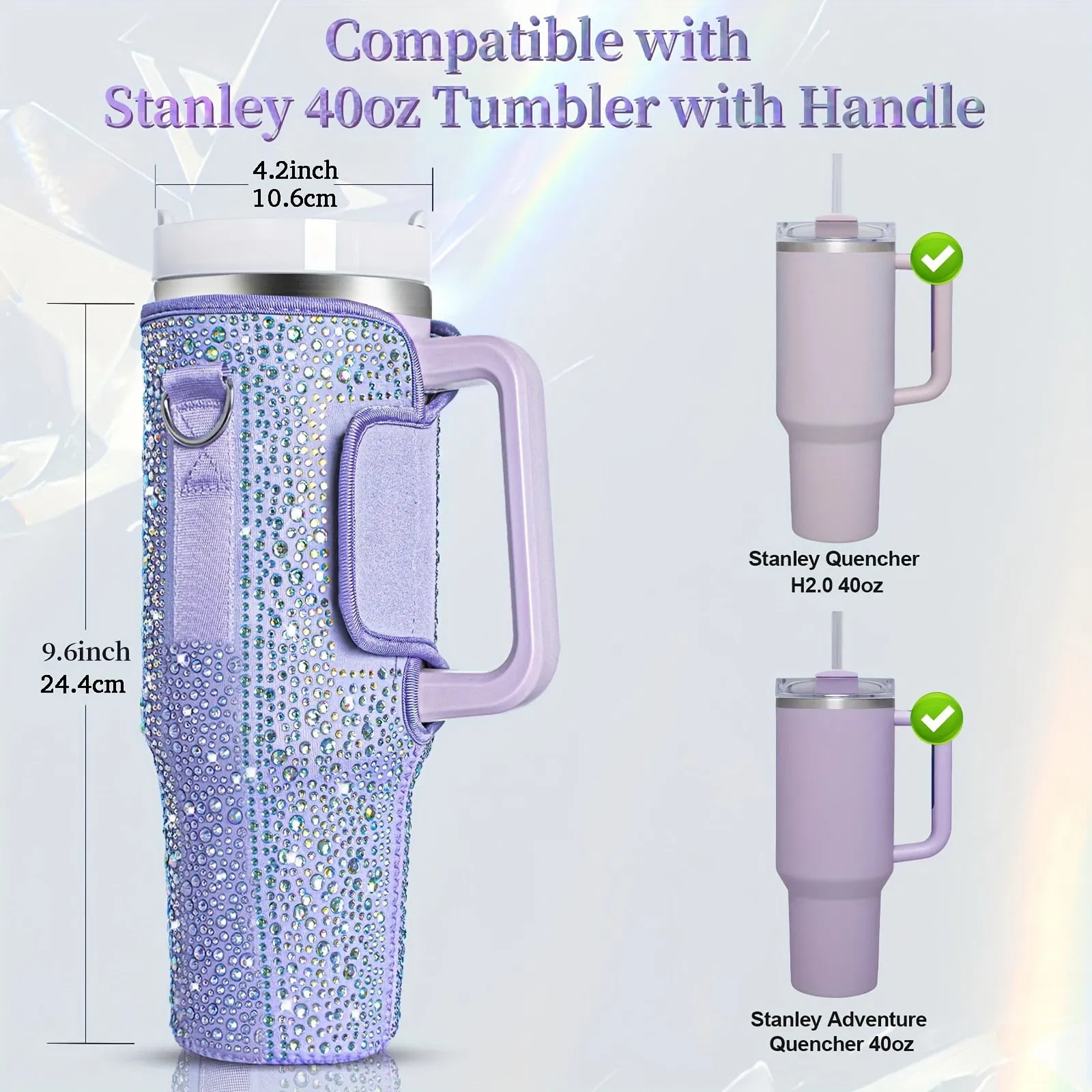 40 Oz Women Crystal Bling Neoprene Insulated Thermal Water Bottle Diamond Carrier Bag Tumblers