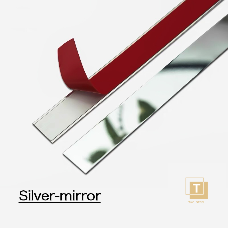 T&C Profiles32 Popular Mirror PVD Gold Flat Metal Stainless Steel Trim Strip Decorative Tile Trim Strip for Interior Decoration
