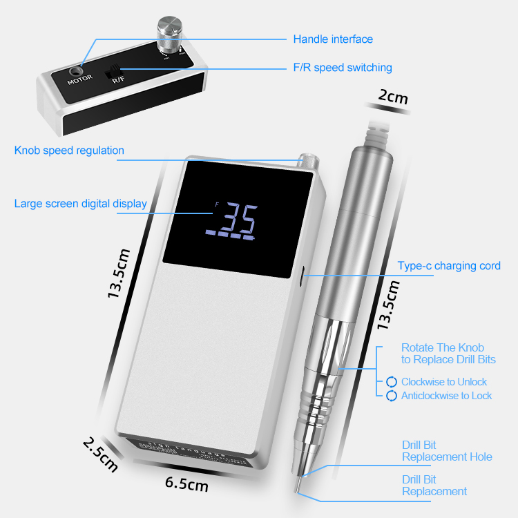 Professional Rechargeable 35000rpm Electric Nail Drill Machine Kit Pedicure Manicure Salon Equipment