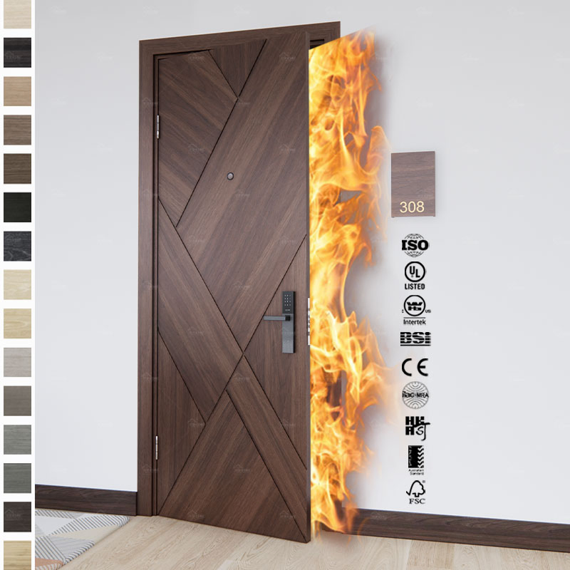 England Standard Hotel Engineering Wood Fire Door 30 60 Minute Fire Wood Door for Hotel Modern Wooden Fireproof Door