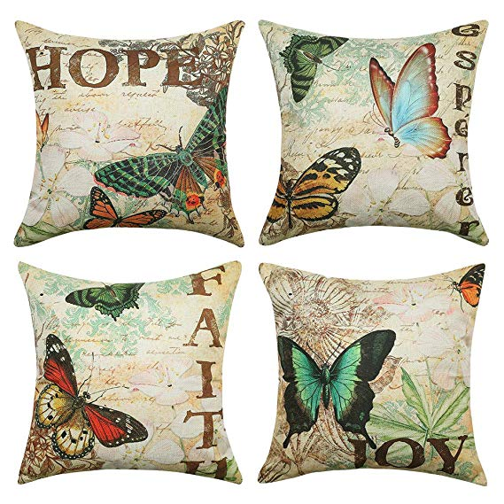 Butterfly Printing Cushion European Style Linen Fabric 100% Polyester
