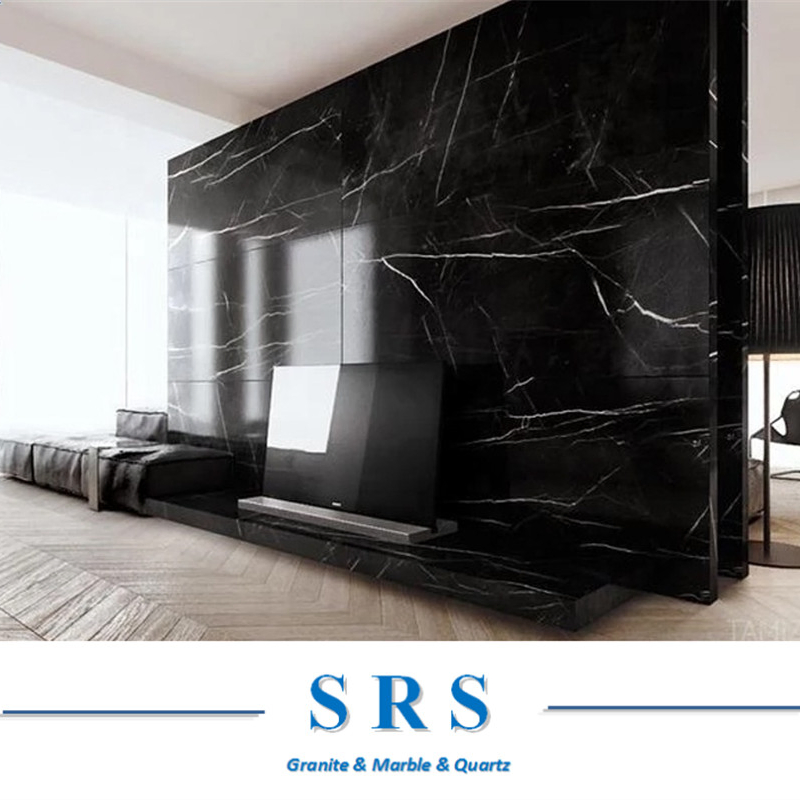 Polished Natural Black Marquina Marble Slabs for Flooring Wall