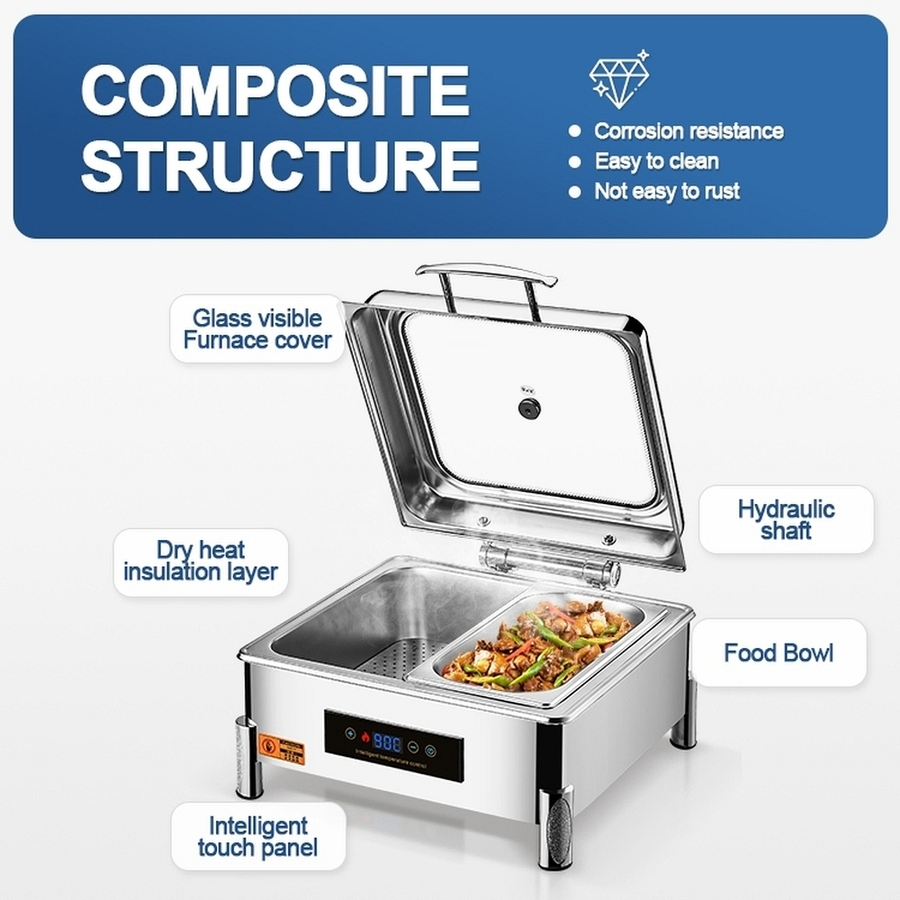 Space-Efficient Feet Large Glass Dry Heat Square Food Warmer Buffet Bar Stove