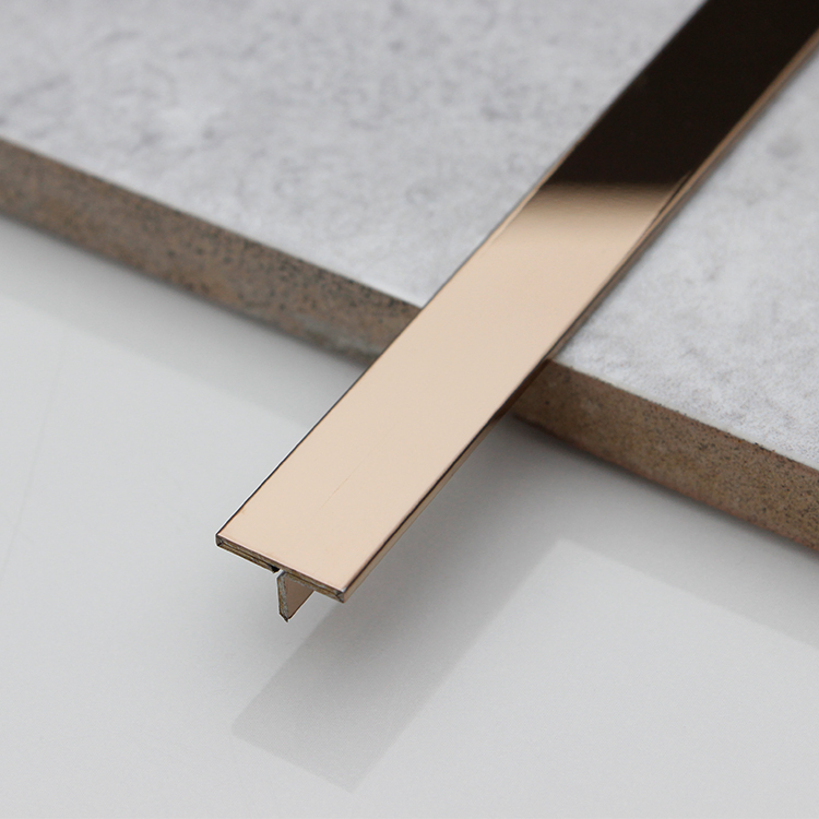 304 201 Art Stainless Steel Title Corner Trim Decoration Flexible T Shape Tile Trim Mirror Hailine Finish Gold Bronze Color