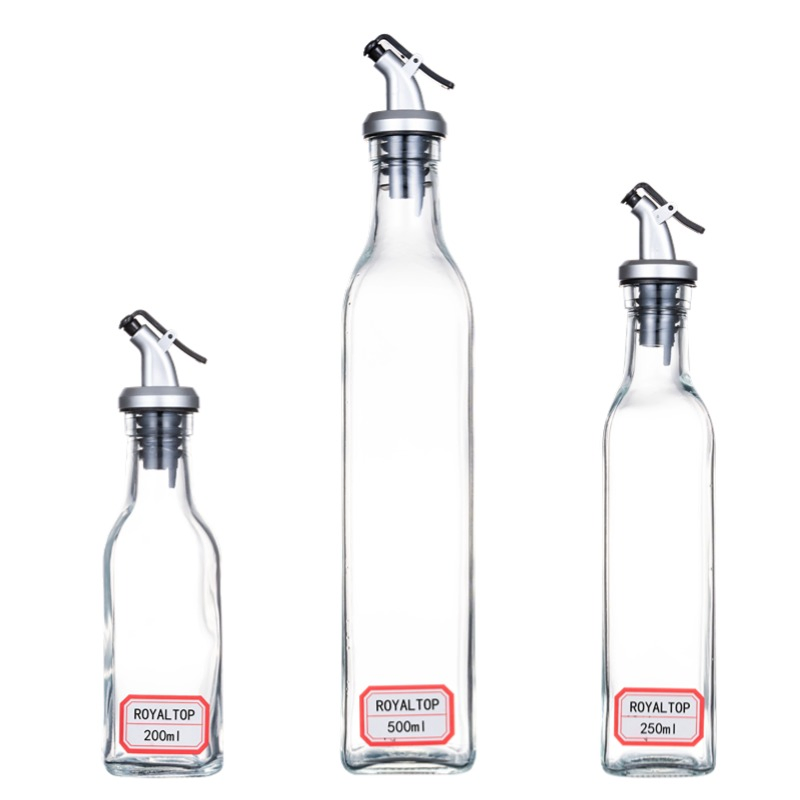 Home & Kitchen 150ml 250ml 500ml Square Glass Olive Oil Bottle Leak Proof Cooking Oil Dispenser for Salad Seasoning