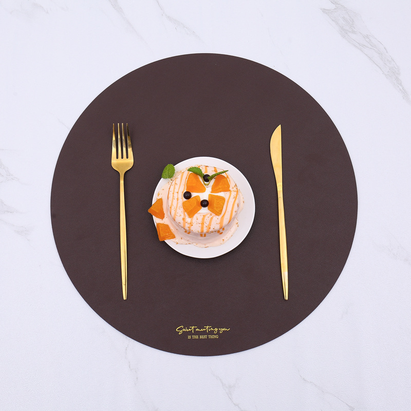 Waterproof Coffee Coasters Kitchen Table Mats Easy Cleaning Eco-Friendly Round Embossed PU Leather Placemat