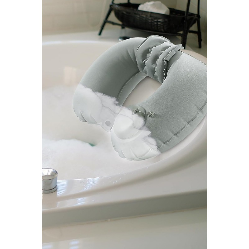 Hot Selling U-Shaped Grey Inflatable Bath Neck Cushion Soft Quickly-Drying Bathtub Pillow