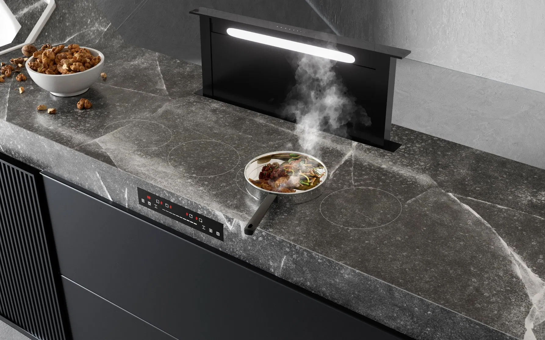 2-in-1 Invisible Induction Hob with Extractor Hood with CE/CB/EMC Certification