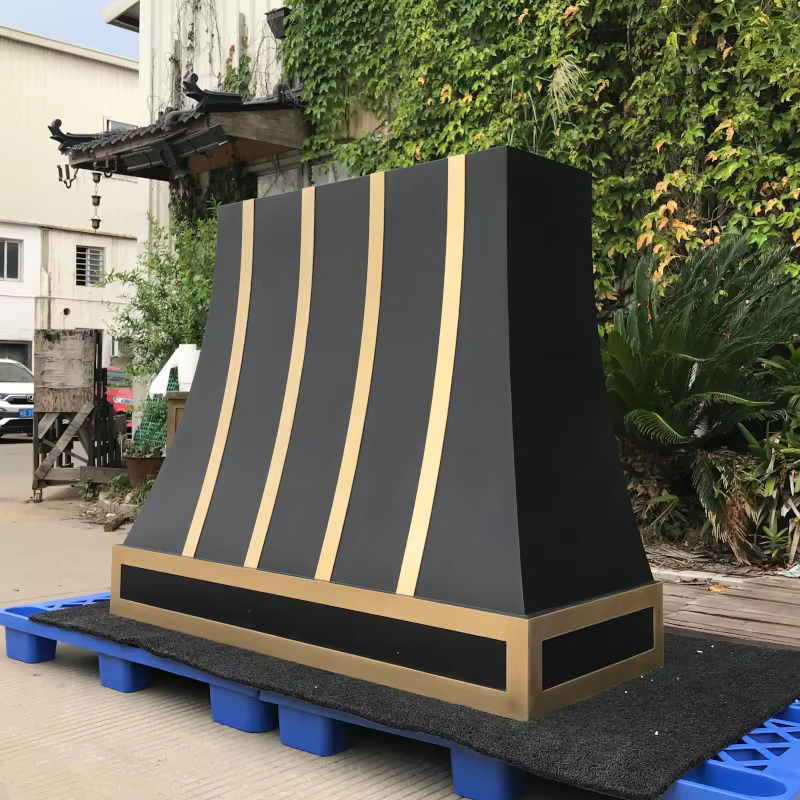 Stainless Steel Custom Black Range Hood Restaurant Kitchen Wall Mount