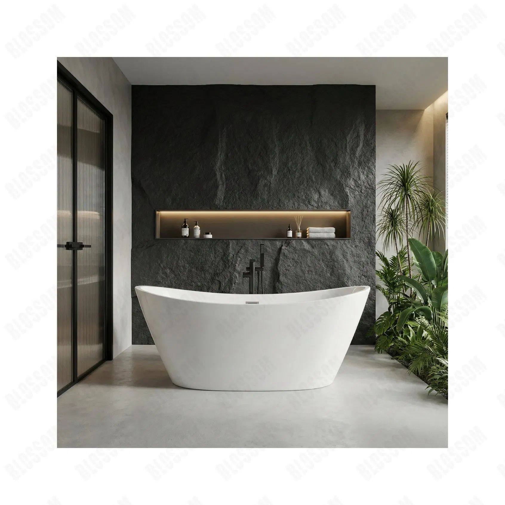 Овальная акриловая ванна без бортов со скрытым переливом