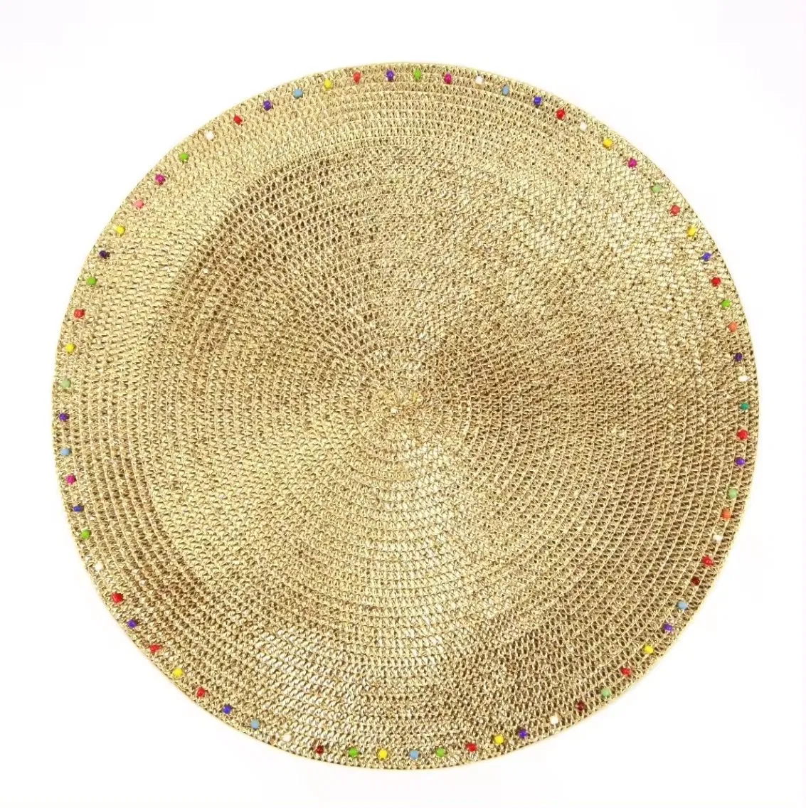 Handmade Shiny Metallic Christmas Table Mat with Decorative Gold Beads