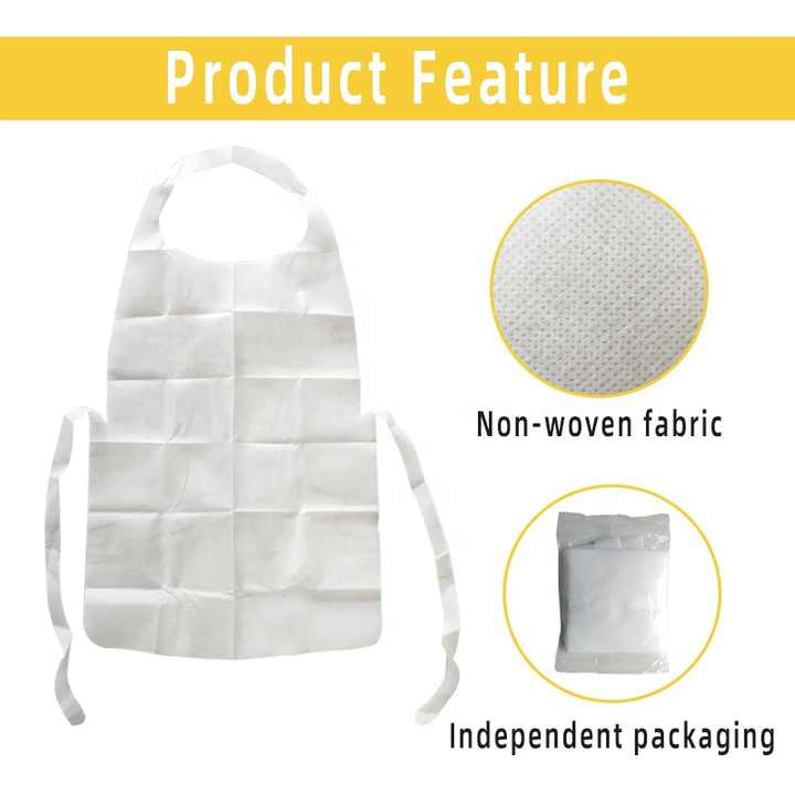 Waterproof Restaurant Adult Disposable Apron Non Woven Tie White