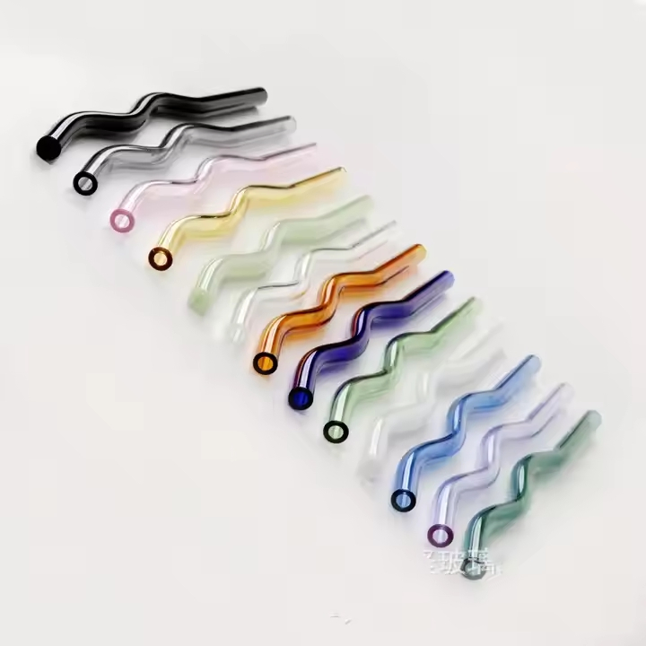 8*200mm Style More Colorful High Borosilicate Drink Coffee Milk Tea Wavy Glass Straw