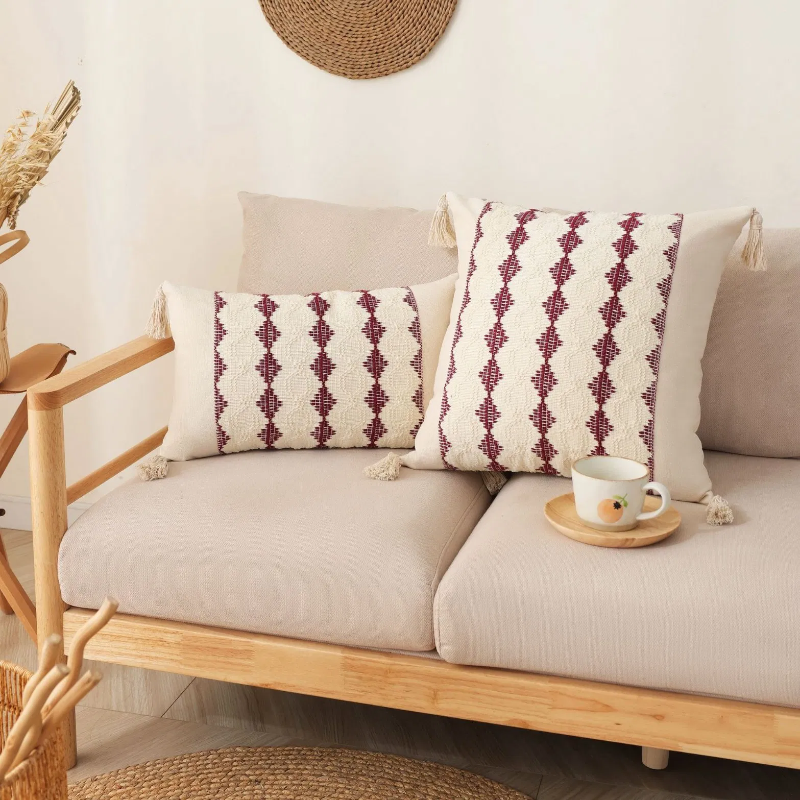 Jacquard Throw Pillow Covers with Tassel Bohemian Decor