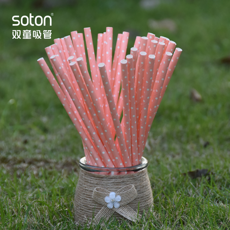 Party Disposable Biodegradable Small Pink DOT Paper Straw