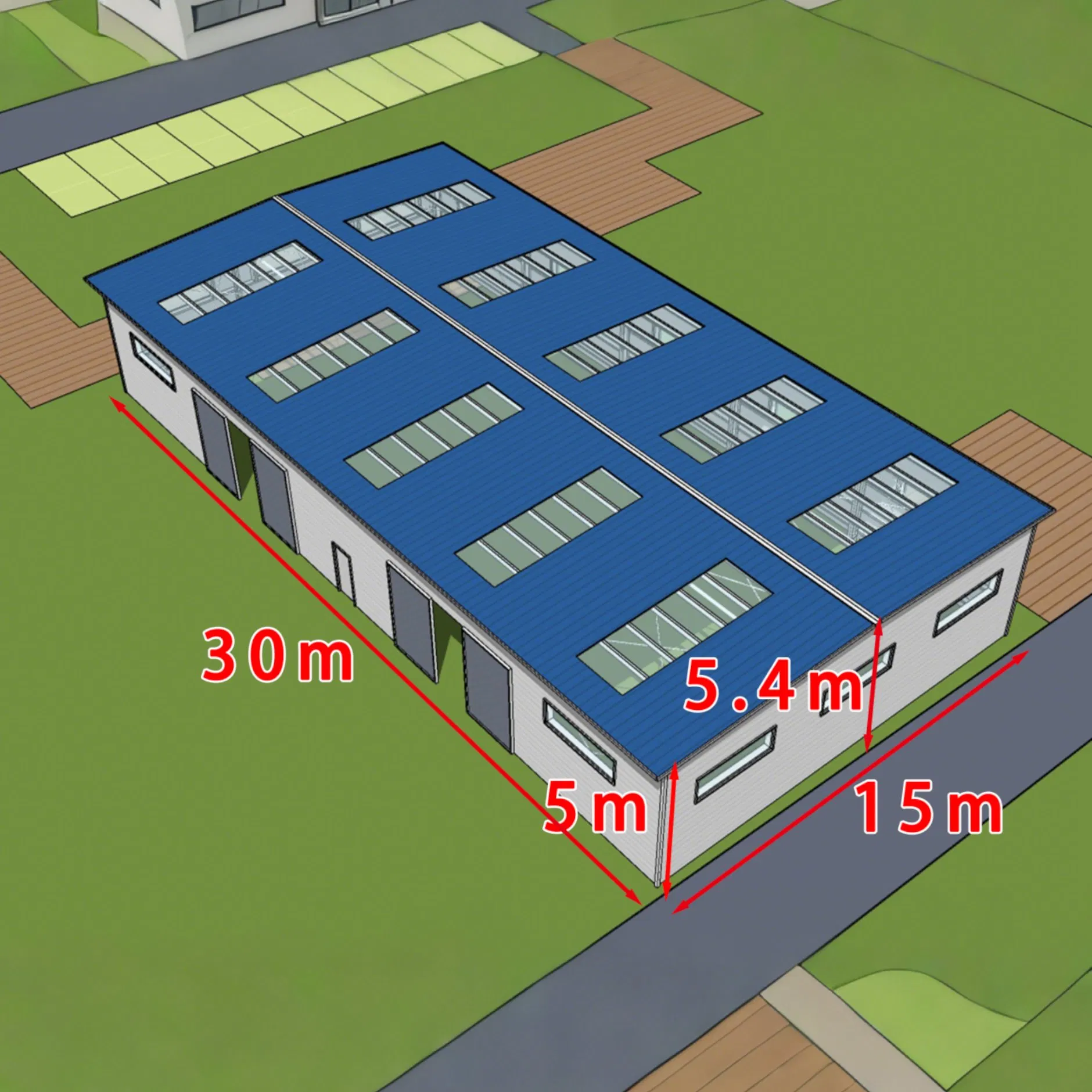 30m X 15m Prefab House Steel Structure Workshop Kits Prefabricated Metal Storage Warehouse Building