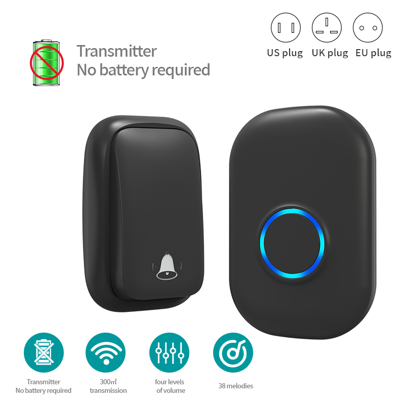 Strong Signal Kinetic No-Battery Required Wireless Doorbell