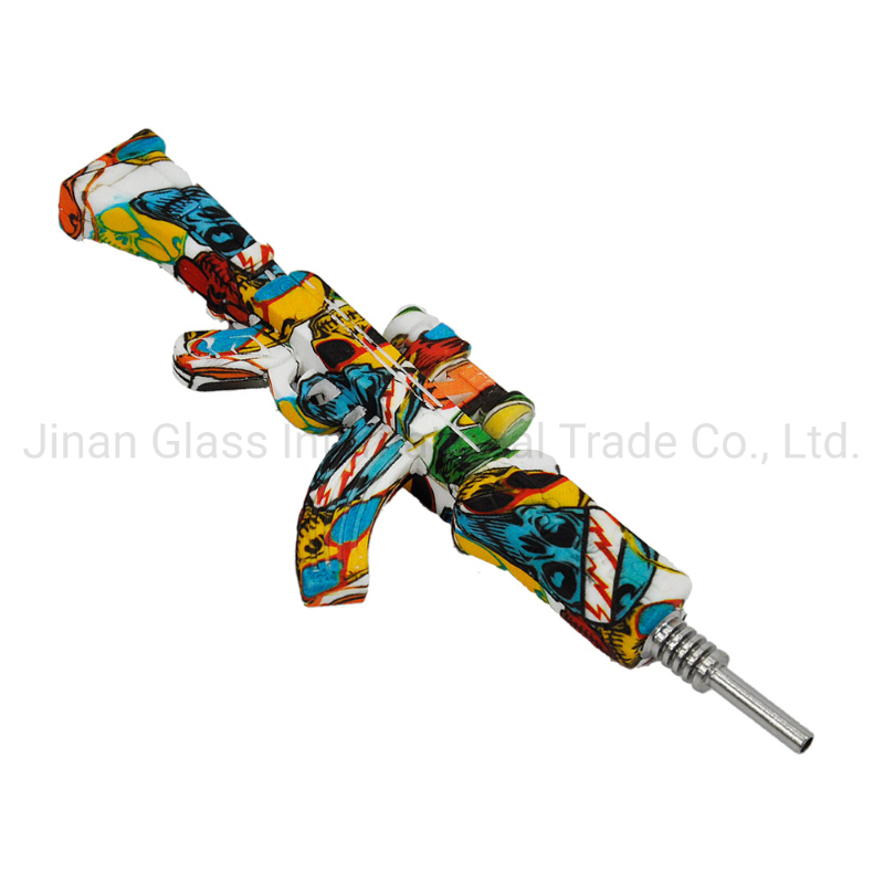 Gun Shaped Water Transfer Printing Silicone Smoking Water Pipe