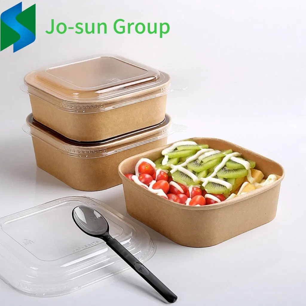 New Design Factory Outlet Biodegradable Take Away Square Paper Fruit Salad Bowls with Lids