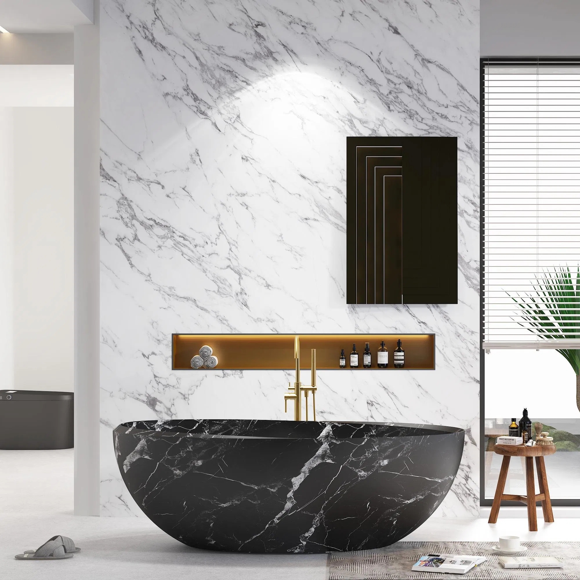 Черная мраморная ванна из искусственного камня