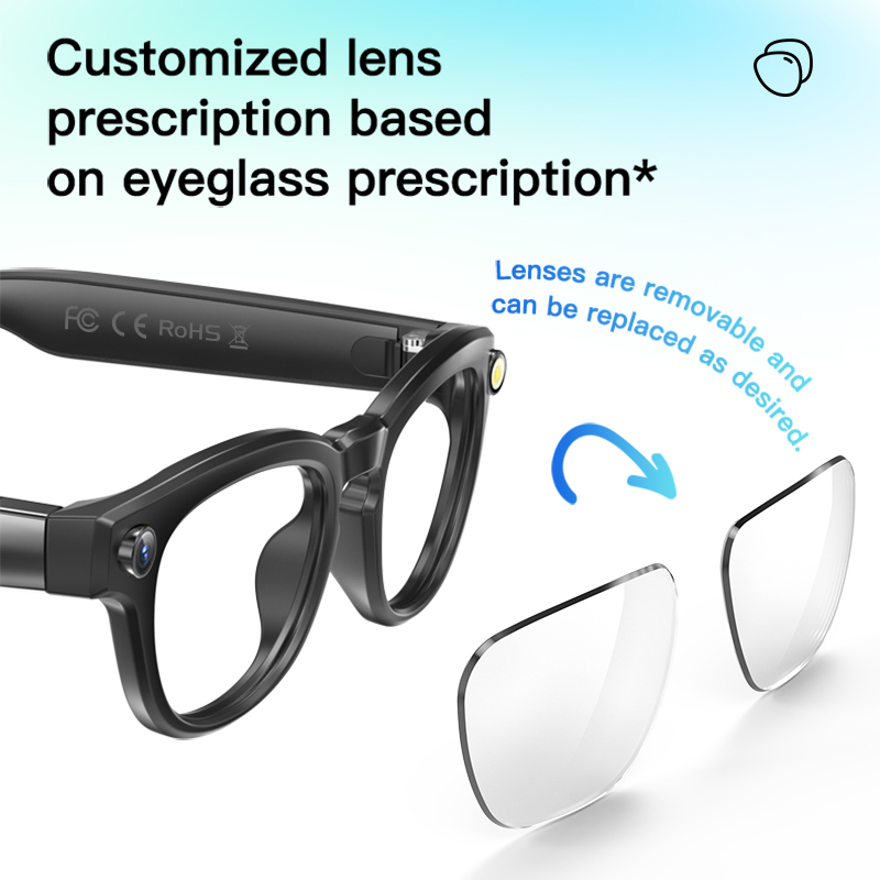 Build in 32GB Memory Ai Bluetooth Smart Glasses with Camera 8MP 4K Languages Translator