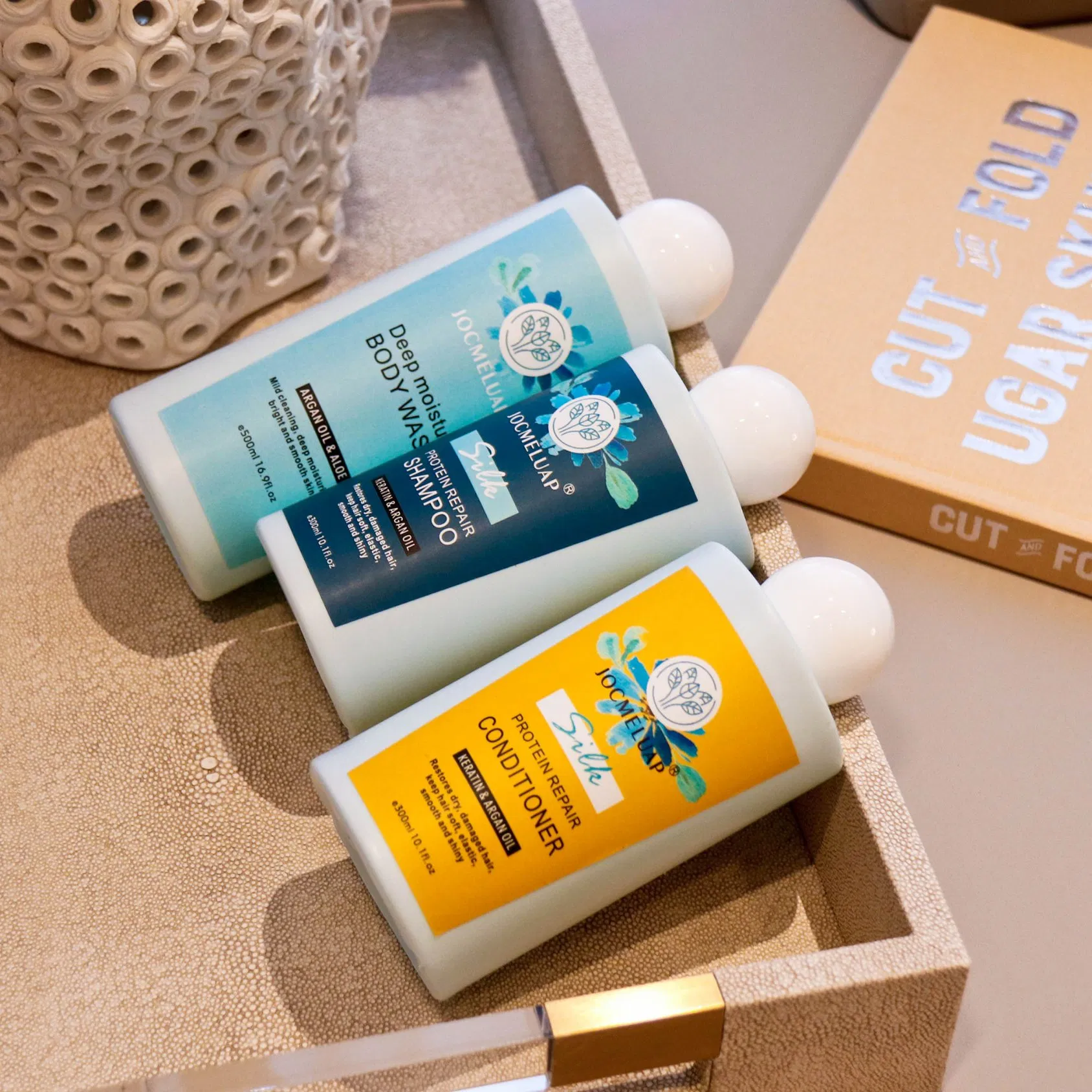 Wholesale Hair Products Natural Organic Nourish and Shine Hair Shampoo Shower Gel and Conditioner Set