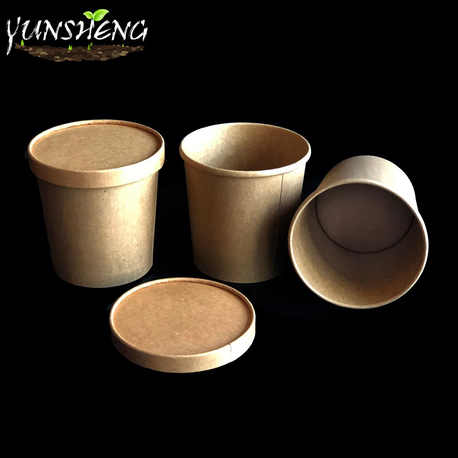 Disposable Takeaway Kraft Paper Soup Cup with PP/Kraft Paper Lid for Soup, Deli, Pasta, Ice Cream, Rice
