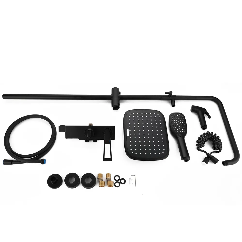 Newly Contemporary Exposed Bathroom Shower Faucet Set 8"/10"/12"/16" Shower Set Wall Mounted Brass Tap Bathroom Shower