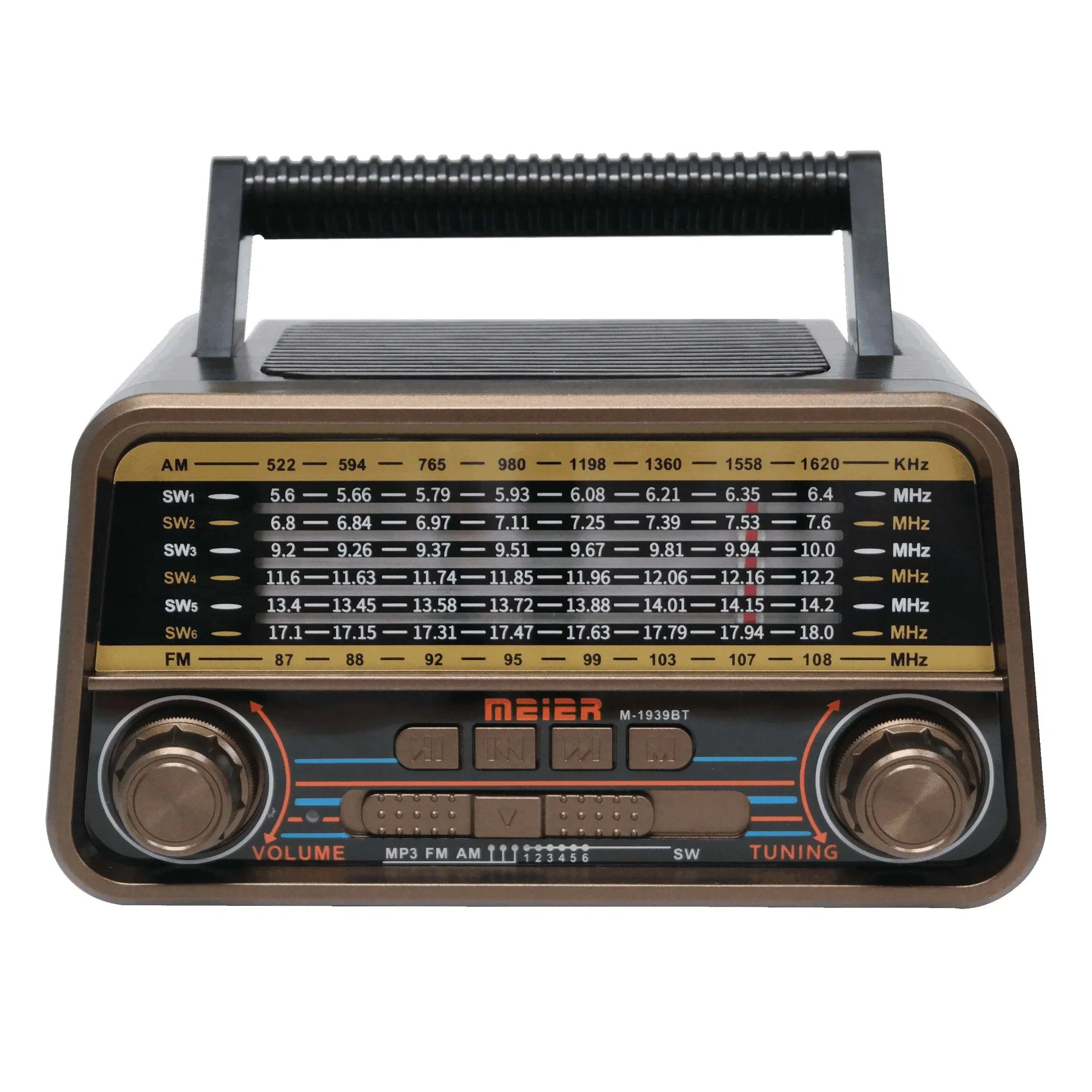 Bluetooth Products Portable 3-Band Am FM Sw Radio, TF Card and MP3 Player, Rechargeable Speakers Bluetooth Retro Design Meier M-1939bt