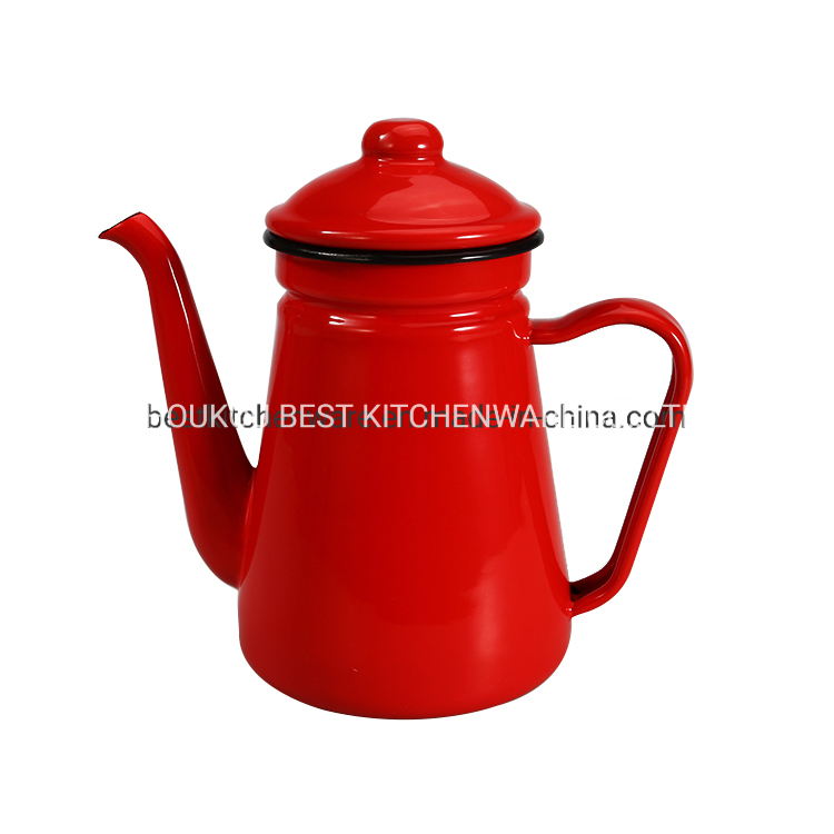 Camping Outdoors Coffee Pot, Hand Drip Enamel Tea Coffee Pot