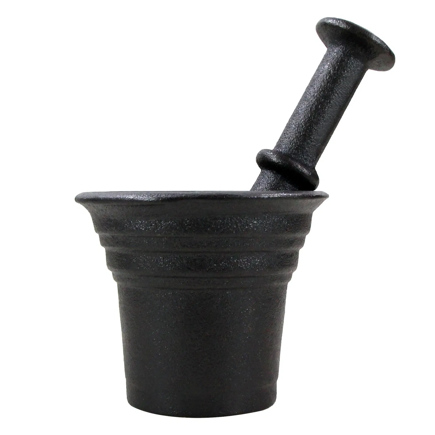 Чугунная ступка с пестиком, черная
