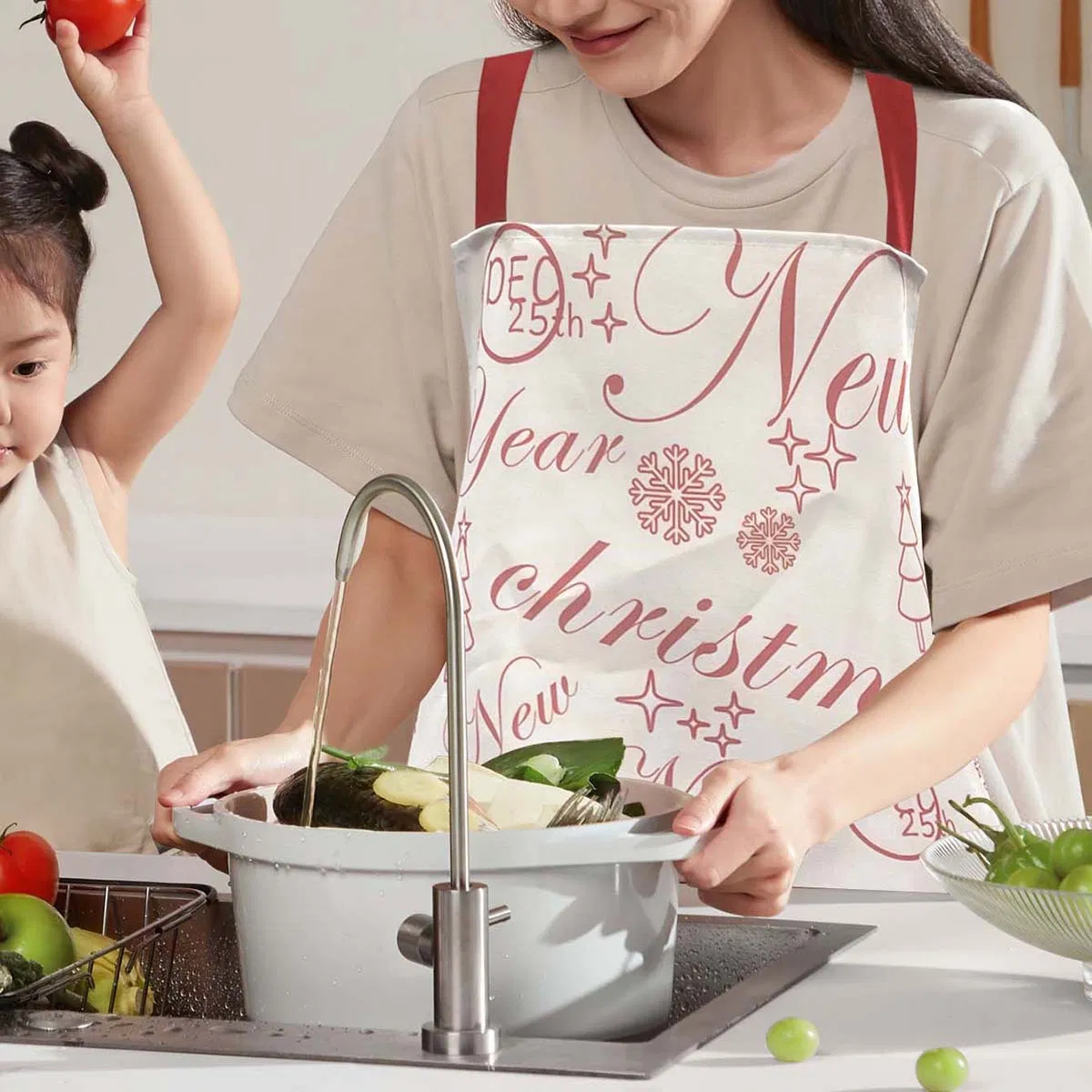 Anti-Stain and Oil-Proof Christmas Printed Thickened Waterproof Waist Skirt Apron Waist