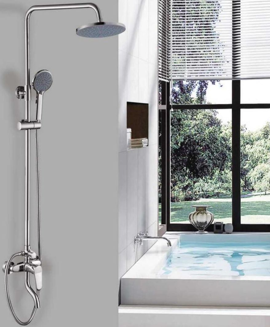 2-Way Single Handle Brass Shower Bar Sanitary Ware Pump Luxury Heavy Shower Head Rainfall Shower Panel Set Shower Column Shower System