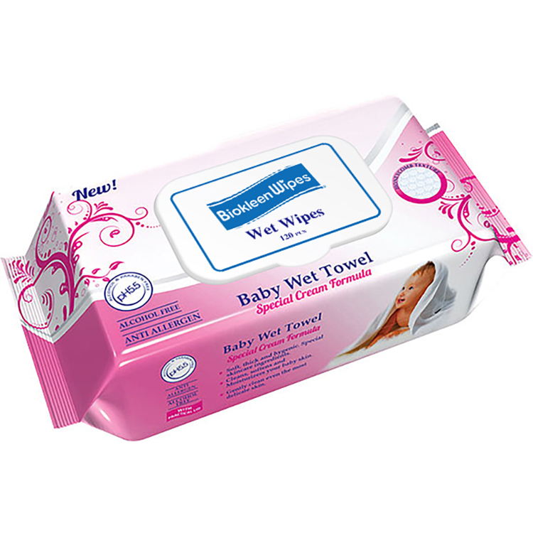 Biokleen 120 Count OEM Unscented Viscose Eco-Friendly Hypoallergenic and Unscented Cleansing & Moisturizing Baby Wet Wipes