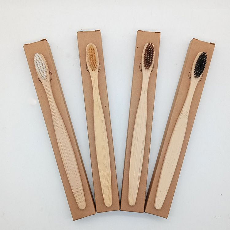 Custom Logo Wholesale Hotel Bamboo Toothbrush with Kraft Paper Bag