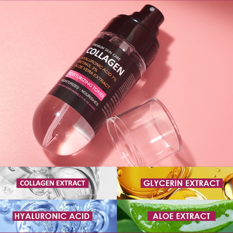 Wholesale Hyaluronic Acid 7% Retinol 3% Collagen Facial Toner Water Spray OEM Natural Moisturizing Brightening Repair Face Toner