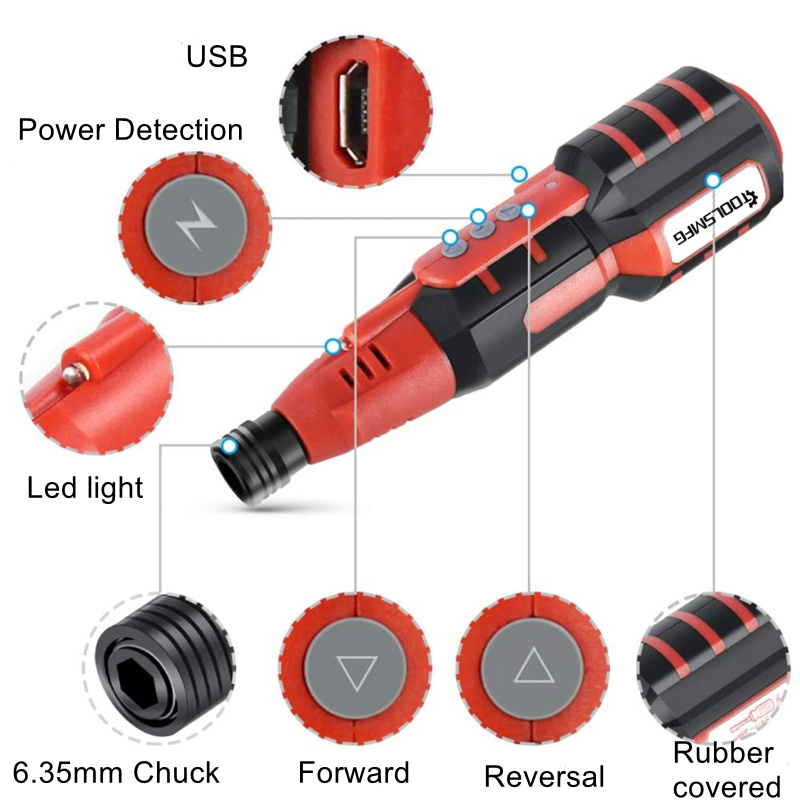 Toolsmfg 3.6V Mini USB Rechargeable Electric Screwdriver with LED Indicator Light and Power Detection