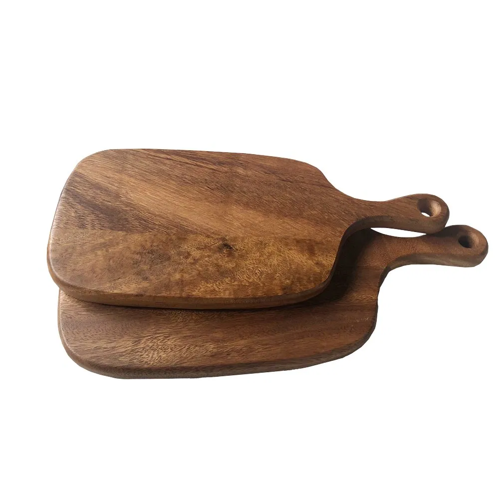 Acacia Large Round Pizza Wooden Cutting Board Block with Handle