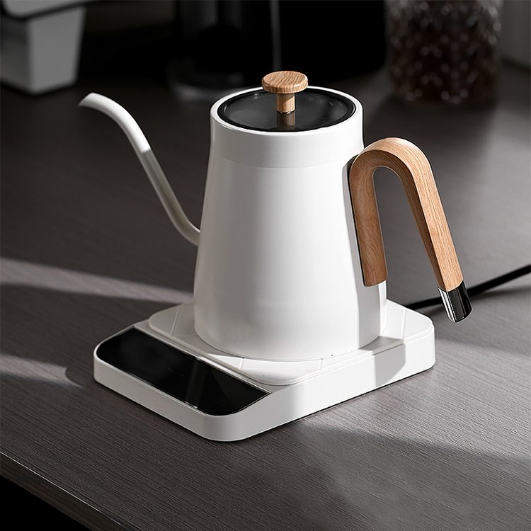 800ml Gooseneck Pour Over Stainless Coffee Kettle Fine Mouth Temperature Control Wooden Handle Gooseneck Kettle for Office