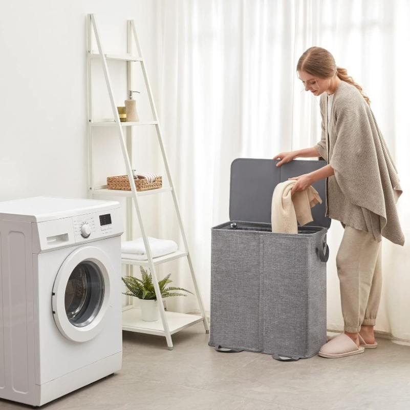 135L 2-Compartment Laundry Basket with Lid and Removable Laundry Bags Mi30564