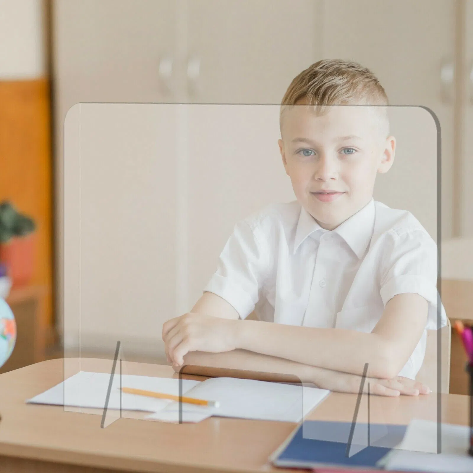 Sneeze Guard for Counter and Desk, Portable Plexiglass Acrylic Freestanding Protective Shield with Transaction Window for Office, Stores