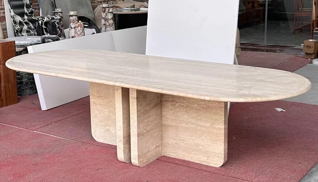 Natural Stone polished/honed/matt Beige/white Travertine Rectangular Dining Table for interiors/indoor furniture decoration